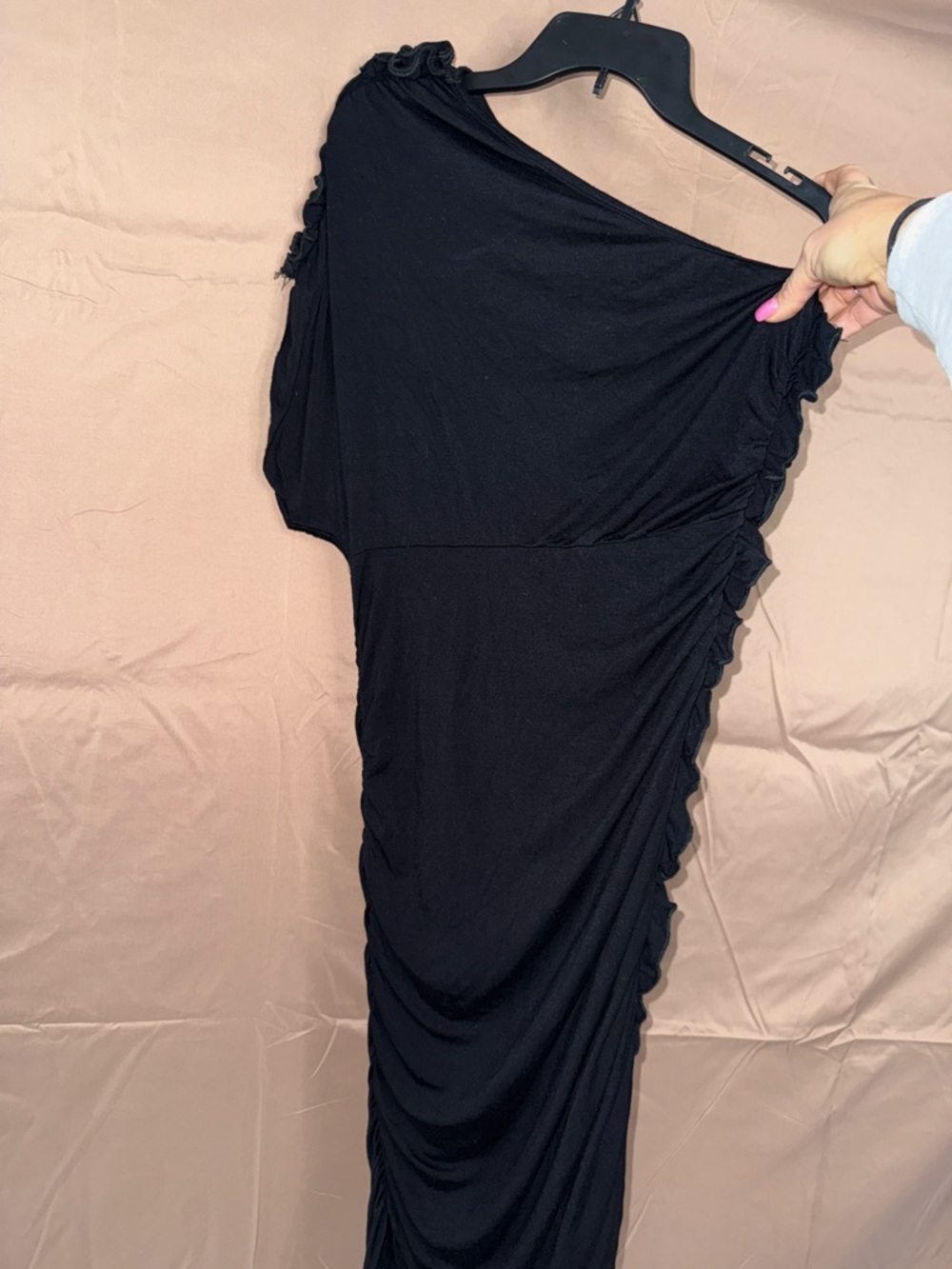 Double Zero Black One-Shoulder Ruched Maxi Dress Women’s Large